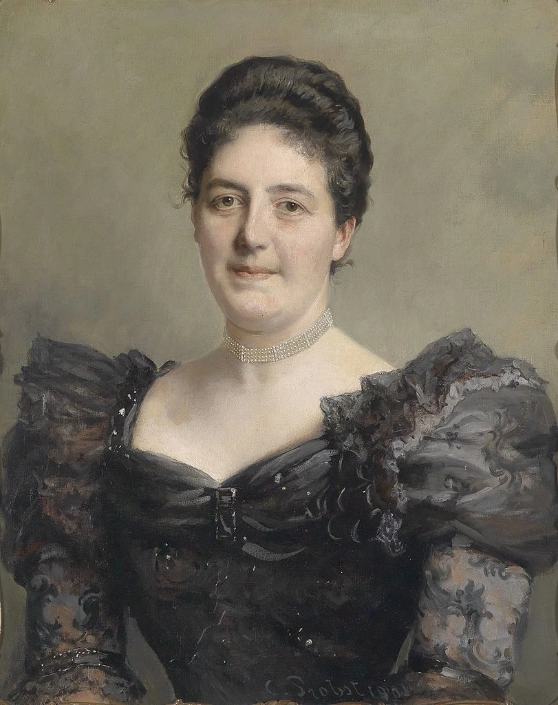 Carl Probst - Ritratto di signora con abito nero a balze, 1901